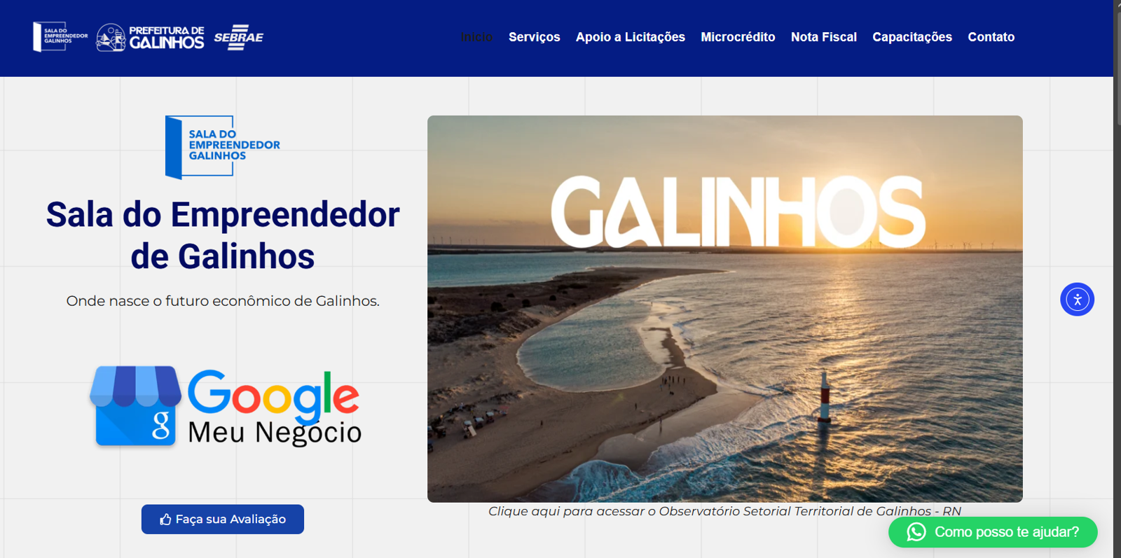 Página da Sala do Empreendedor de Galinhos